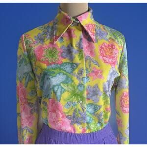 True Vintage 1960s Psychedelic Fortel Polyester Shirt | Flower Power | Hippie
